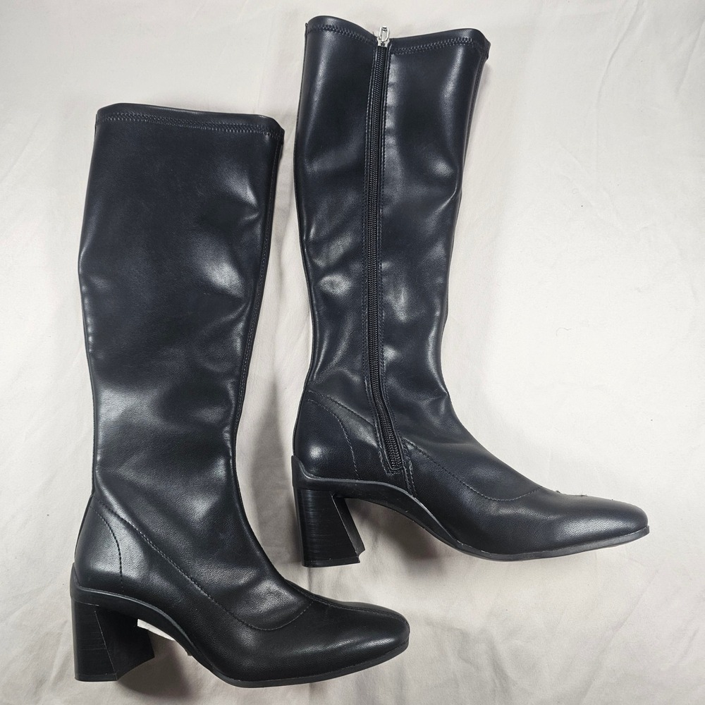 Aerosoles 5.5 Centola Tall Block Heel Black Faux Leather Zip Up Boots